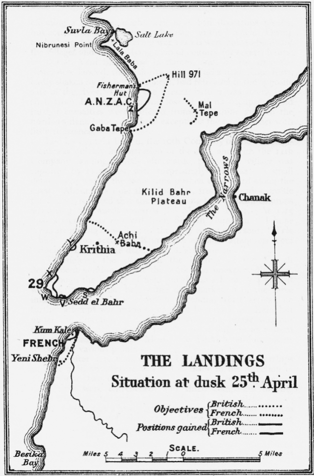 Gallipoli Landings 25 April Map